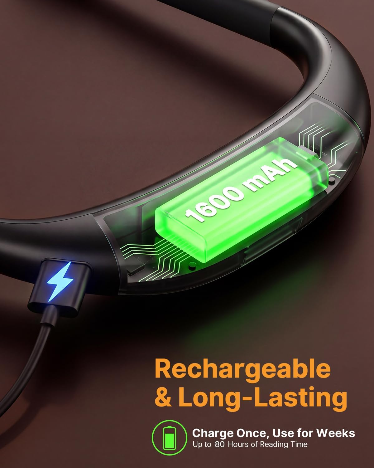 Reading Light, 80-Hr Rechargeable Book Light for Night Reading | Neck Light Eye Caring 3 Color Adjustable Brightness, Neck Lamp for Reading, Knitting, Crochet, Sewing, Book Lovers Gifts
