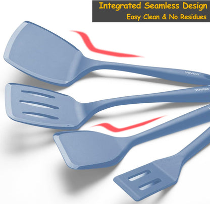 Silicone Spatula Set, 600°F Heat Resistant Silicone Spatula Turner Flipper for Cooking, Non Stick and Non Scratch Kitchen Utensils for Eggs & Pancakes, 4 Pack, Black