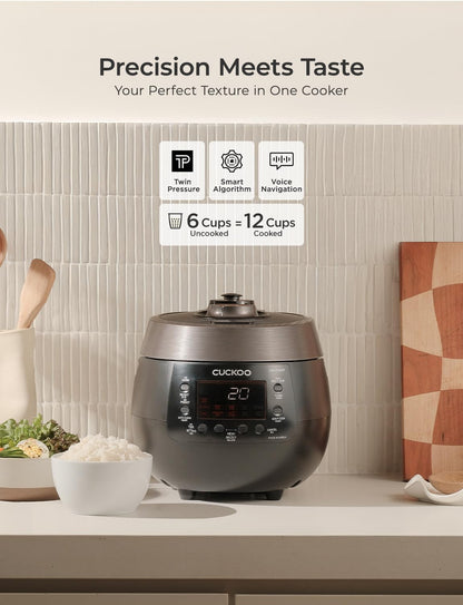 CUCKOO CRP-RT0609FB rice cooker 6 cup (Uncooked) Twin Pressure & Warmer 12 Menu Options: High/Non-Pressure Steam & More, Made in Korea Black