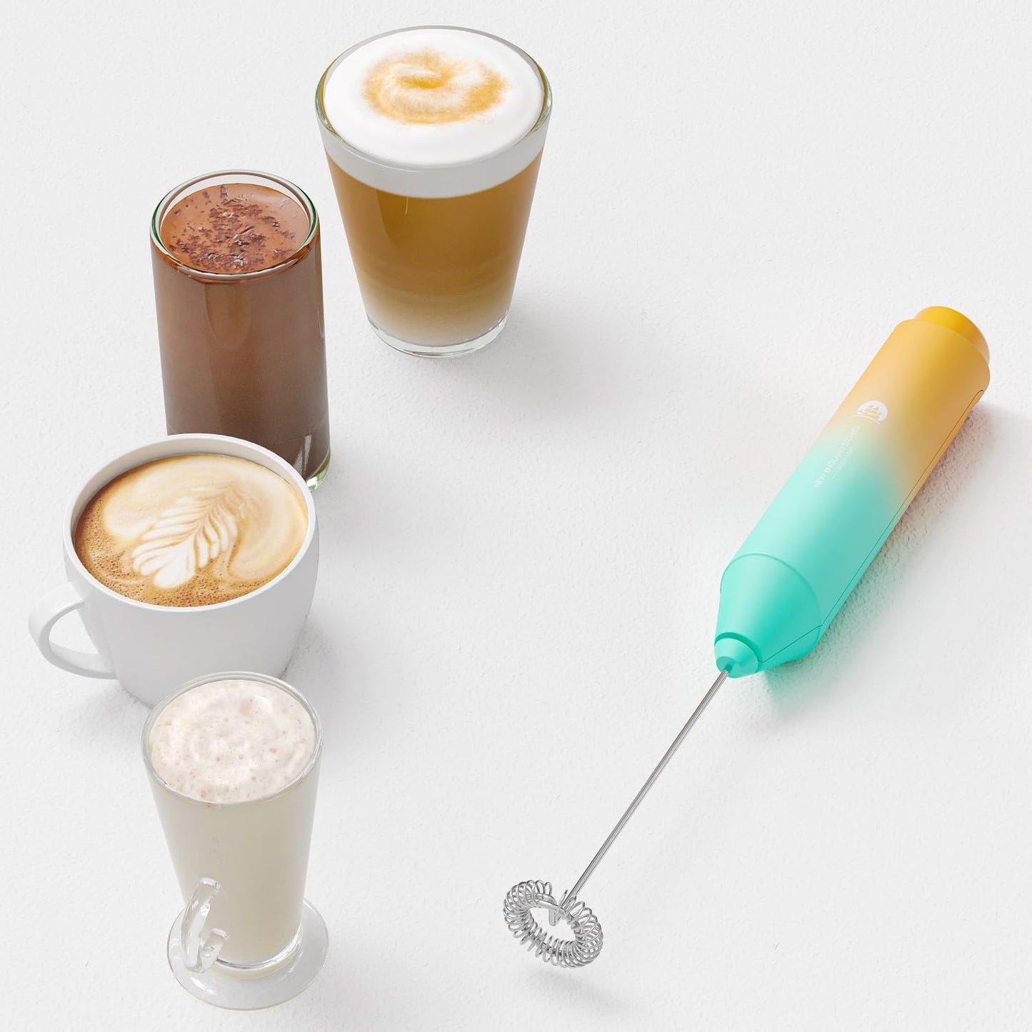 Powerful Milk Frother Handheld Foam Maker, Mini Whisk Drink Mixer for Coffee, Cappuccino, Latte, Matcha, Hot Chocolate, With Stand, Black