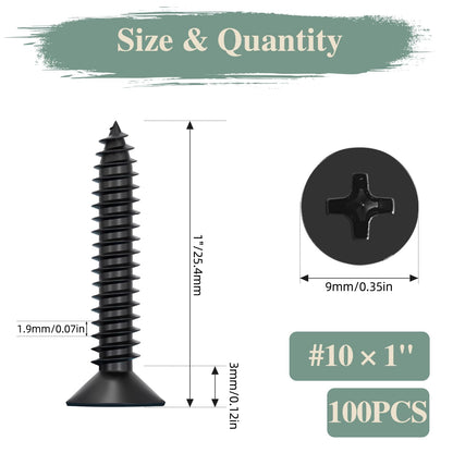 GOHODOMINO #4 x 1/2" Wood Screw 100Pcs, Stainless Steel 304 (18-8) Screws Flat Head Phillips Fast Self Tapping Drywall Screws Black Oxide