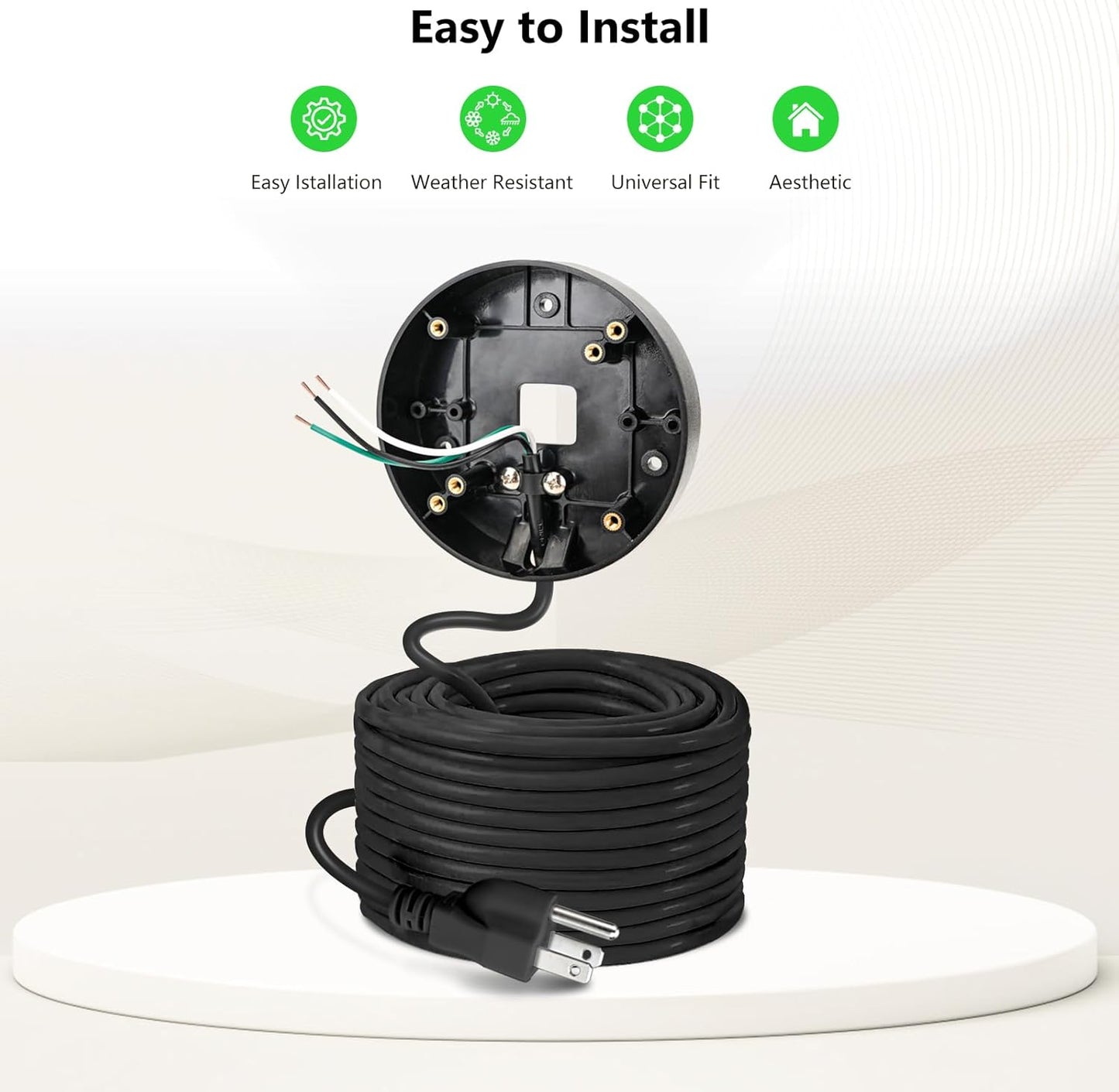 Câble d'alimentation et support enfichable pour caméras de projecteur compatibles avec Floodlight Cam Wired Pro/Plus, caméra de projecteur filaire Blink, boîtier électrique avec câble résistant aux intempéries de 6,1 m (support et cordon 2 en 1)