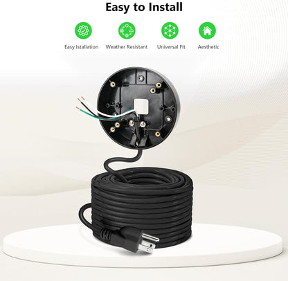 Câble d'alimentation et support enfichable pour caméras de projecteur compatibles avec Floodlight Cam Wired Pro/Plus, caméra de projecteur filaire Blink, boîtier électrique avec câble résistant aux intempéries de 6,1 m (support et cordon 2 en 1)