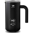 Electric Milk Frother and Steamer, 4-in-1 Milk Steamer with Wood Elements Design, Automatic Hot & Cold Foam Maker for Latte, Cappuccinos, Macchiato, Milk Warmer (Black)
