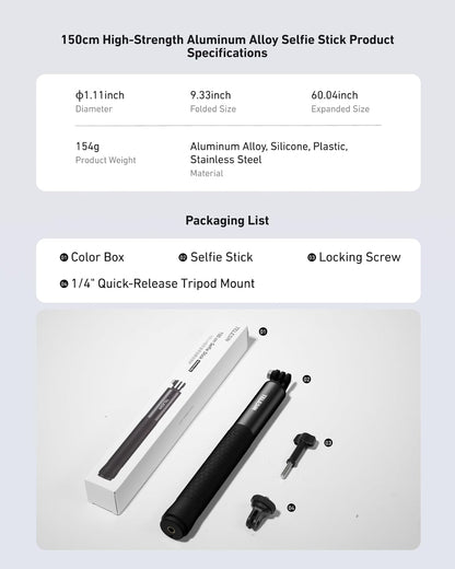 TELESIN 47" Extension Selfie Stick, Portable Smooth Handheld Invisible Monopod Pole for GoPro Hero 13 12 11 10 9/Insta360 X5 X4/DJI Osmo Pocket/AKASO Vlog Selfie Stick, Action Camera Accessories