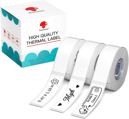 Phomemo D30 Thermal self-Adhesive Label, 3/8" X 1 1/2" (12mm X 40mm) 160 Labels/Roll, Compatible with Phomemo D30 Label Printer, Suitable for Home, Office, School, Black on White, 3 Roll