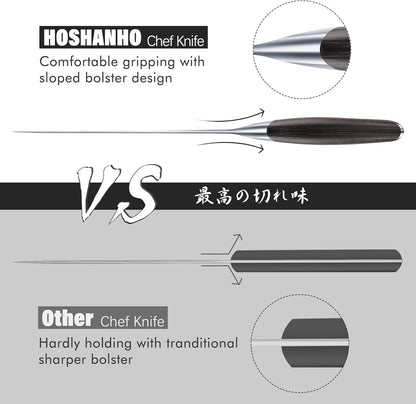 HOSHANHO Kitchen Knife in Japanese High Carbon Steel, High-Class Chef's Knife 8 inch Professional Cooking Knife, Non-Slip Ultra Sharp Knife with Ergonomic Handle