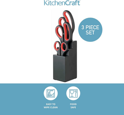 3-Piece Kitchen Scissors Set with Storage Block | Stainless Steel Multi-Purpose Shears