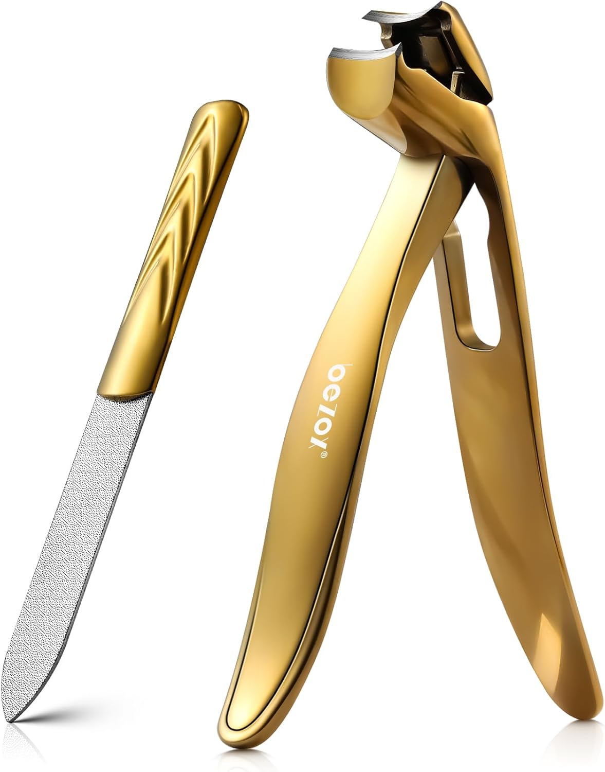 BEZOX Angled Head Nail Clippers for Seniors - Ergonomic Toenail Clipper for Thick Nails, Premium Steel Nail Cutter Trimmer with Catcher for Men and Women - Black