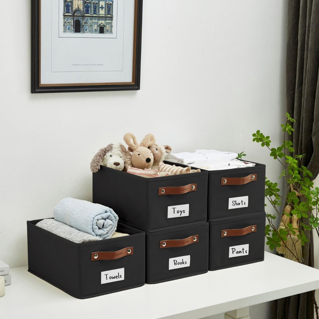DECOMOMO Cube Storage Bin, Storage Cubes with Labels, Baskets for Shelves Kallax Linen Closet Organizers (Cube 10.5x11"/ 6pcs, Black)