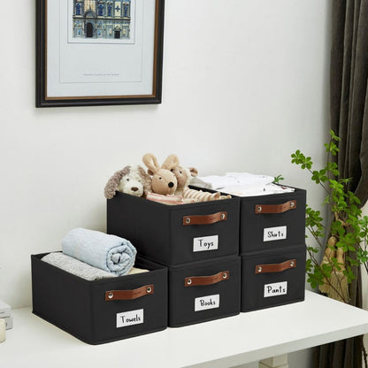 DECOMOMO Cube Storage Bin, Storage Cubes with Labels, Baskets for Shelves Kallax Linen Closet Organizers (Cube 10.5x11"/ 6pcs, Black)