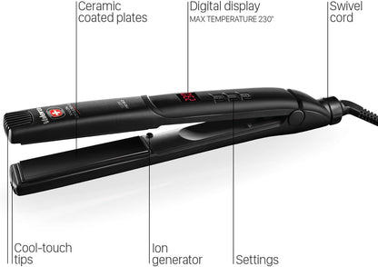 Valera Professional Hair Straightener, with ion Generator and Digital Display, max. Temperature 450°F