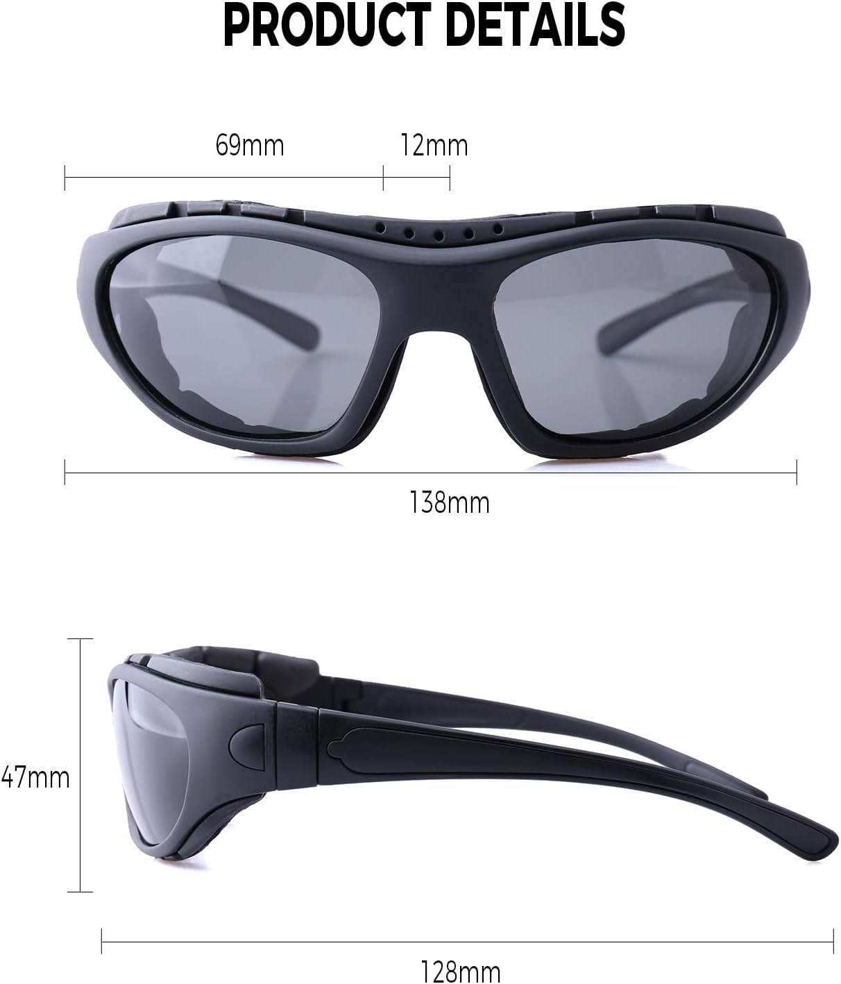 FIMOSON Motorcycle Riding Glasses for Men, Motorcycle Goggles Padding Goggles UV Protection Dustproof Windproof Wrap glasses