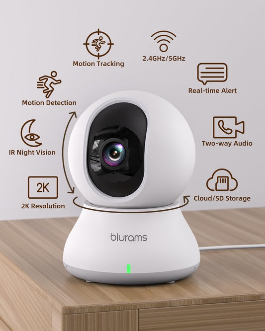blurams Security Camera, 2K Indoor Camera 360-degree Pet Camera for Home Security w/ Motion Tracking, Phone App, 2-Way Audio, IR Night Vision, Siren, Works with Alexa & Google Assistant,White - PuriLite