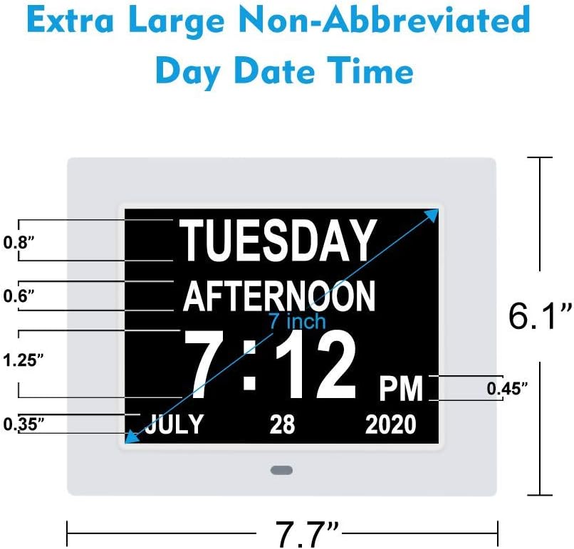 [2025 Newest] Digital Day Calendar Clocks 3 Medicine Reminders Extra Large 8 Inch Non-Abbreviated Day Date Month Dementia Senior Clock for Eldarly Memory Loss Vision Impaired Clock