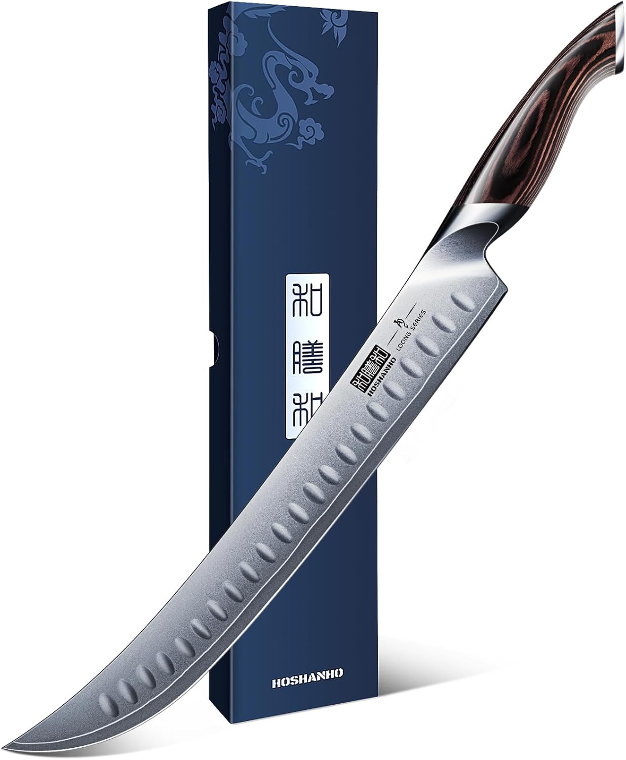 HOSHANHO 12-Inch Japanese High Carbon Steel Carving Knife – Razor Sharp Brisket and Meat Slicing Knife with Ergonomic Pakkawood Handle, Professional Butcher Knife for Meat, Poultry, and Roasts - PuriLite