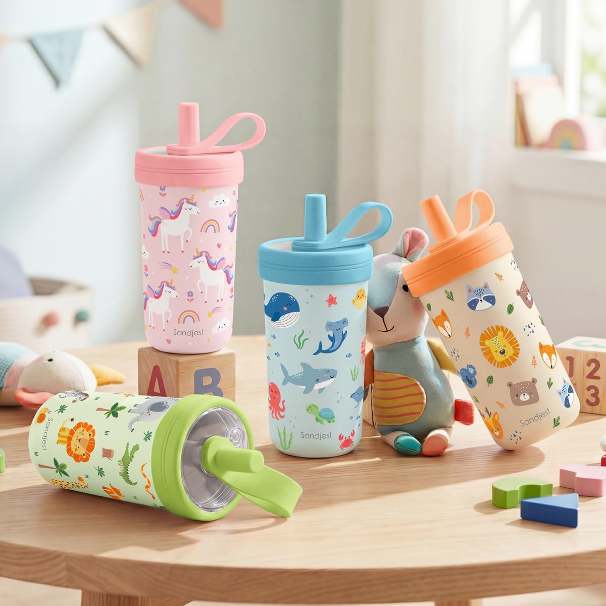 Kids Stainless Steel Tumbler with Silicone Straw 14oz, Cat Insulated Drinking Cup for Children, Girls, Boys for Back to School, Birthday