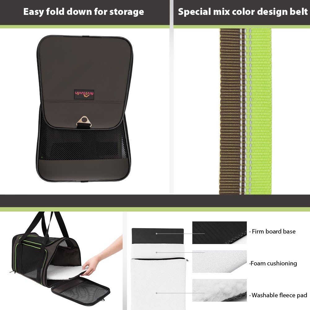 Aivituvin Dog Carrier Airline Approved Soft Sided Pet Carriers, Collapsible Travel Cat Carrier for Medium Cats and Puppies (Green Large)