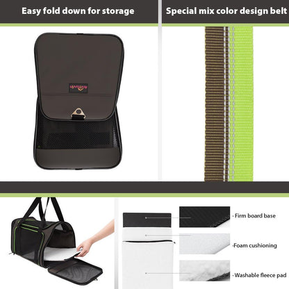 Aivituvin Dog Carrier Airline Approved Soft Sided Pet Carriers, Collapsible Travel Cat Carrier for Medium Cats and Puppies (Green Large)