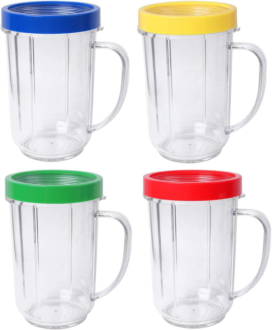 16oz Cups Compatible with Original Magic Bullet Blender Juicer 250W MB-1001 Party Cups Mugs with Colored Lip Rings,No Lids(Pack of 4)