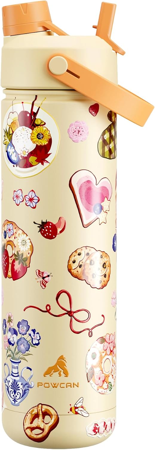 POWCAN 26 oz Insulated Water Bottle with 2-in-1 Straw and Spout Lid, Keep Cold 24H, Leak-Proof, Fits in Car Cup Holder, Stainless Steel Water Bottle for Sports, Travel, and School (Cotton Candy)