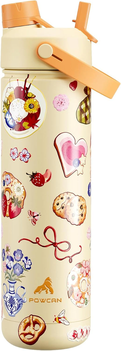 POWCAN 26 oz Insulated Water Bottle with 2-in-1 Straw and Spout Lid, Keep Cold 24H, Leak-Proof, Fits in Car Cup Holder, Stainless Steel Water Bottle for Sports, Travel, and School (Cotton Candy)