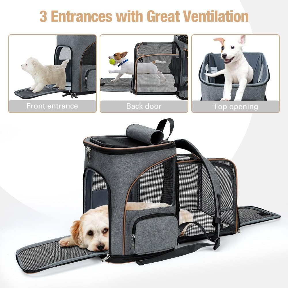 Lekesky Cat Backpack Expandable Dog Carrier Backpack Airline Approved Pet Backpack Carrier for Cats, Small Dogs, Puppies Under 13 Lbs, Grey