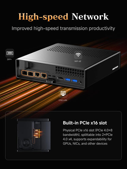 MINISFORUM AMD Ryzen 9 9955HX MS-A2 Mini PC (16C/32T, up to 5.4GHz), 64GB DDR5 1TB SSD, PCIe×16, HDMI/2x USB-C (8K@60Hz), 2X SFP+ 10G, 2X 2.5G LAN, 3X SSD M.2 (2280/22110/U.2)