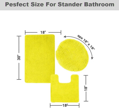 Daniel's Bath & Beyond 3 Piece Solid Luxury Bath Mat, Lime Green, (3PC Solid Luxury)