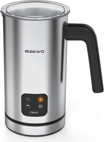 Milk Frother Electric, Coffee Frother, Warm and Cold Milk Foamer, BIZEWO 4 in 1 Automatic Milk Warmer Stainless Steel with Touch Screen, for Coffee, Latte, Hot Chocolate