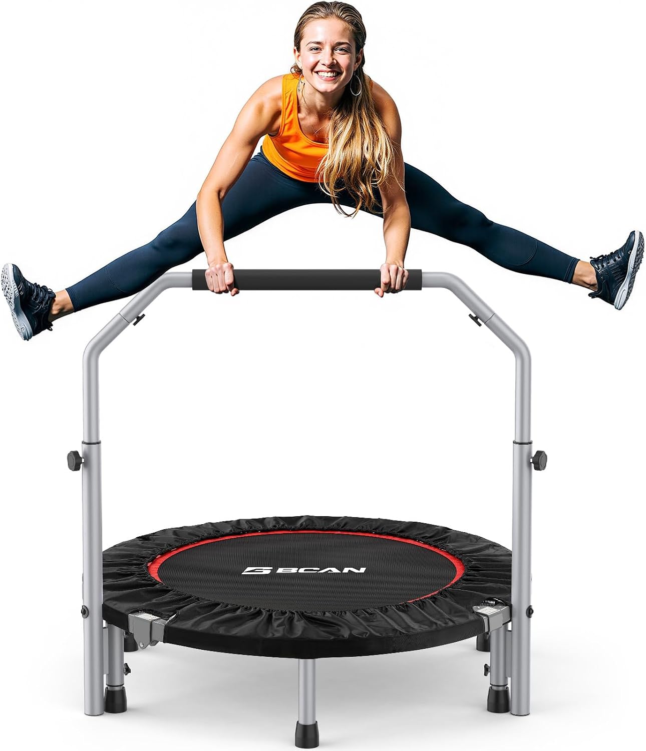 BCAN SP2 40"/48" Foldable Mini Trampoline Max Load 330lbs/440lbs, Fitness Rebounder with Springs, Adjustable Foam Handle, Exercise Trampoline for Adults Indoor/Garden Workout