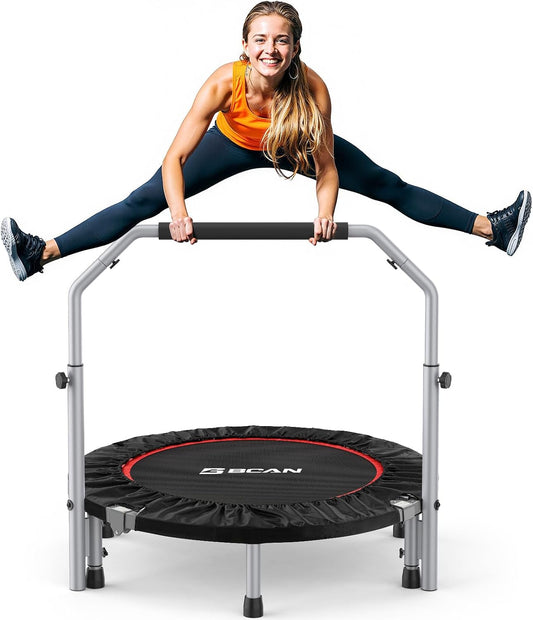 BCAN SP2 40"/48" Foldable Mini Trampoline Max Load 330lbs/440lbs, Fitness Rebounder with Springs, Adjustable Foam Handle, Exercise Trampoline for Adults Indoor/Garden Workout