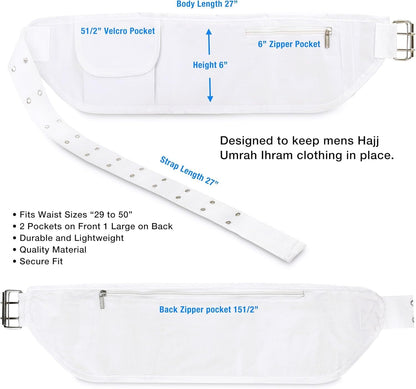 Purilite Select Ihram Belt for Hajj and Umrah – Adjustable Size with Front Pockets and Zippered Compartments