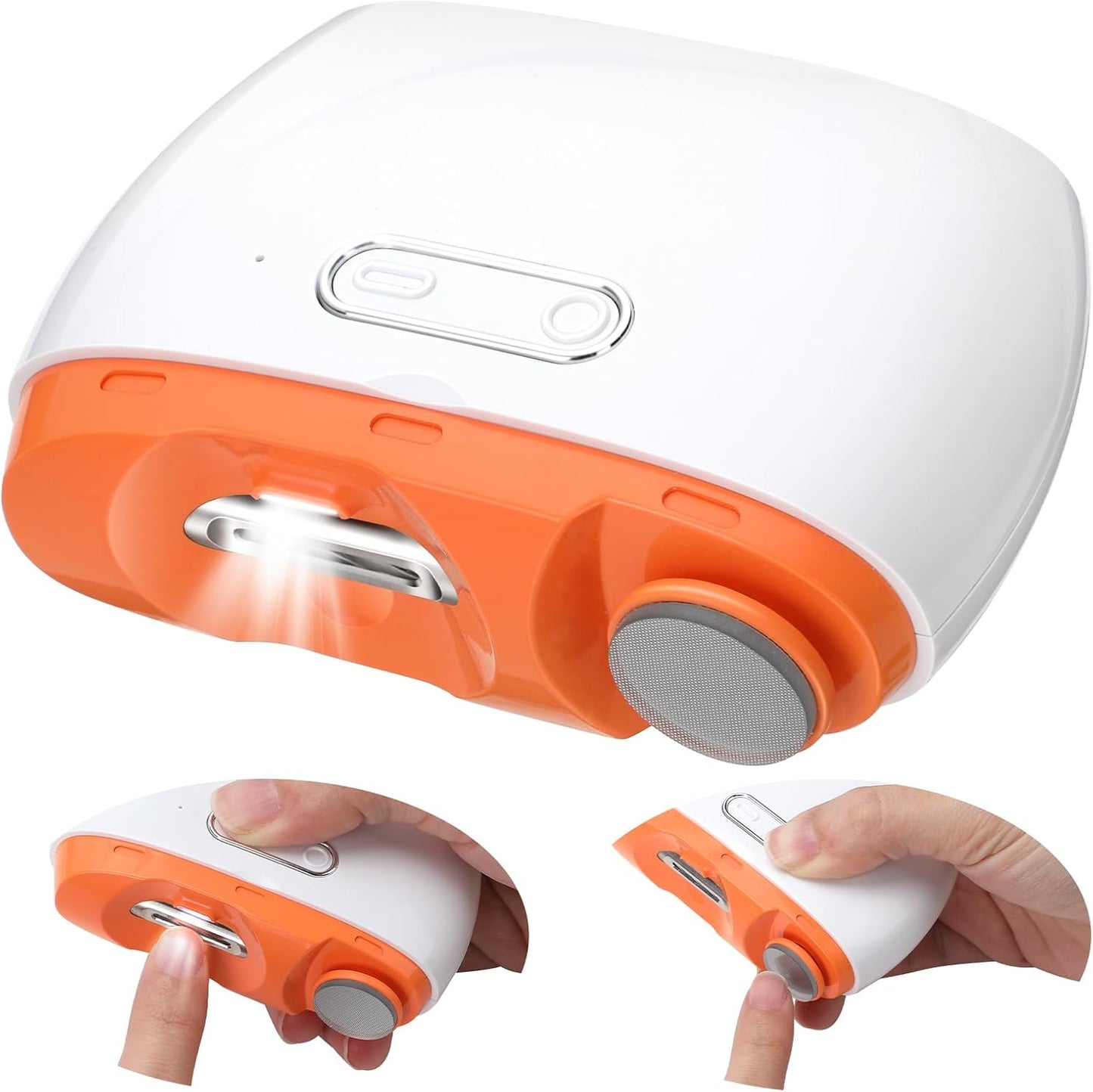 Automatic Electric Nail Clipper Laelr 2 in1 Fingernail Cutter and Polisher with LED Light 2 Speeds & Nail Scraps Storage Rechargeable Safety Fingernail Trimmer for Baby Kids Elderly Nail Care