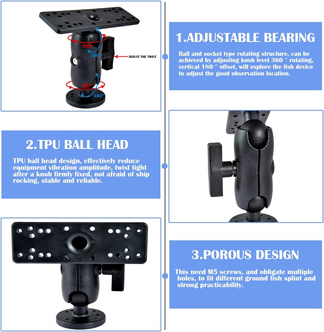 YOLUFER Finder Mount Bracket Holder Rack Universal 360° Adjustable Kayak Mounting Base for Boat Canoe Fishing Accessories