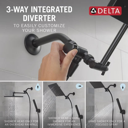 Delta Faucet 10-inch Raincan Shower Head and Hand Held Shower Combo, Black Square Shower Head, Rainfall Shower Head, Hand Shower, High Pressure Shower Head, 1.75 GPM Flow Rate, Matte Black 75527-BL