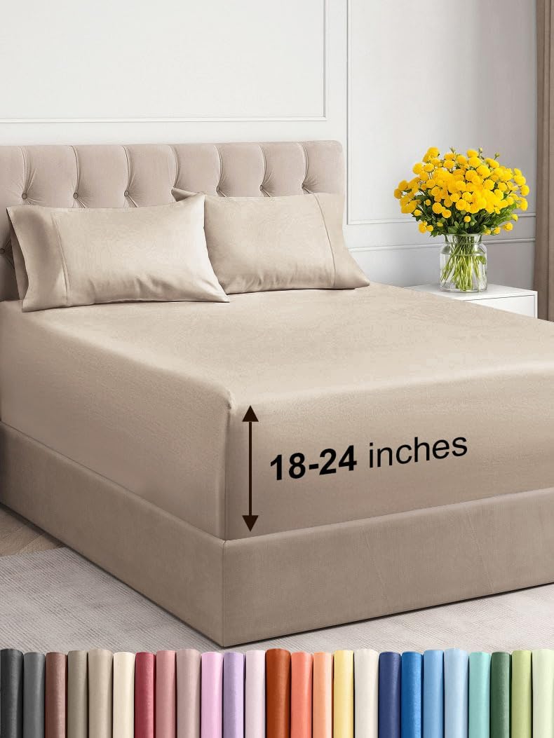 Extra Deep Queen Sheet Set - 6 Piece Breathable & Cooling Sheets - Hotel Luxury Bed Sheets Set - Easy & Secure Fit - Soft, Wrinkle Free & Comfy Sheets Set - White Sheet Set w/Extra Deep Pockets