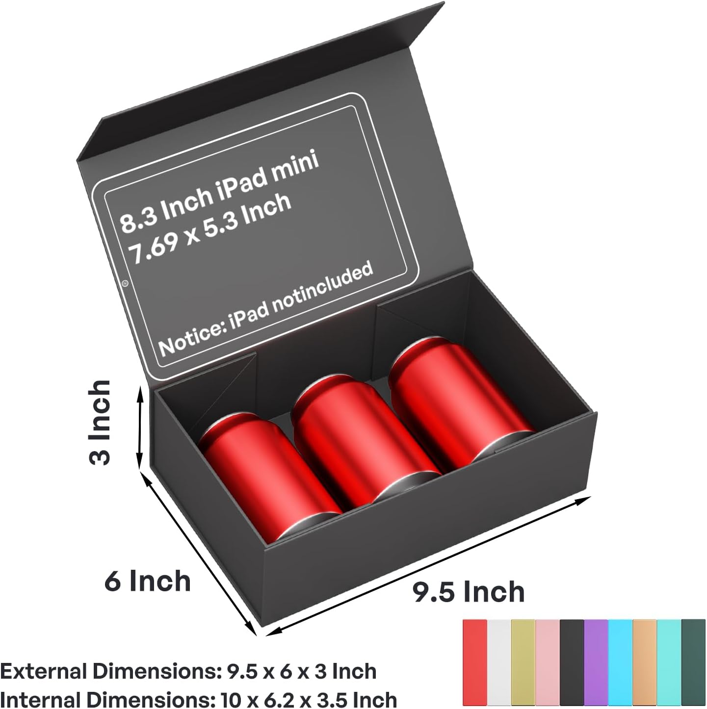 Black Gift Box, 9.5x6x3 Inch Gift boxes for Presents with Lids Magnetic Closure Rectangle Collapsible for Groomsman Proposal Box, Wedding, Christmas, Halloween, Birthday Gifts Packging