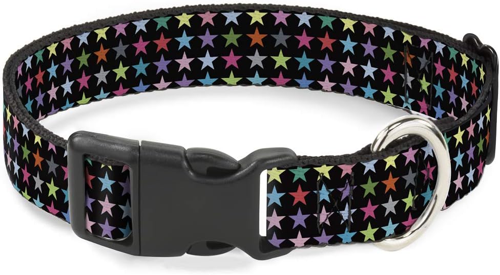 Buckle-Down PC-W21909-M Dog Collar Plastic Clip Buckle, 1"x11"-17", Star Black/White