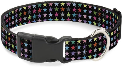 Buckle-Down PC-W21909-M Dog Collar Plastic Clip Buckle, 1"x11"-17", Star Black/White