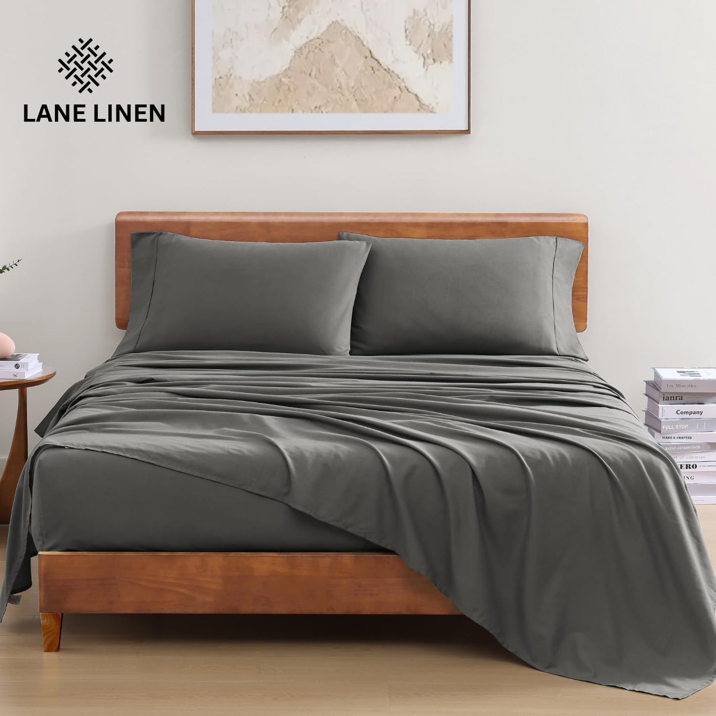 Lane Linen 100% Organic Cotton Queen Sheet Set, 4-Piece Percale Bed Sheets for Queen Bed - Soft, Breathable, Hypoallergenic, Deep Pocket Fits Mattress Up to 15" Deep, Hotel Quality Sheets - White
