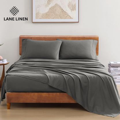 Lane Linen 100% Organic Cotton Queen Sheet Set, 4-Piece Percale Bed Sheets for Queen Bed - Soft, Breathable, Hypoallergenic, Deep Pocket Fits Mattress Up to 15" Deep, Hotel Quality Sheets - White