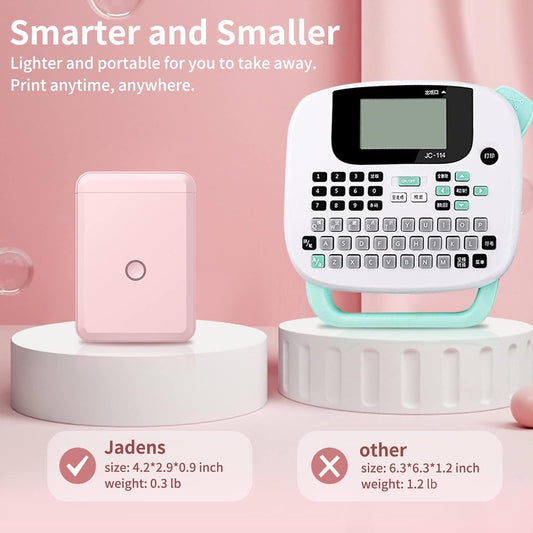 JADENS Label Maker Machine with Tape, D110 Portable Bluetooth Label Printer for Storage, Shipping, Barcode, Mailing, Office, Home, Organizing, Mini Label Makers with Multiple Templates, Light Pink - PuriLite