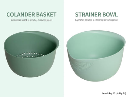 Blue Ginkgo Rice Washing Bowl and Colander Kitchen Set - Strain Rice, Quinoa and Small Grains - Soak, Wash and Drain Produce (4 Quart) - Cream and Limestone