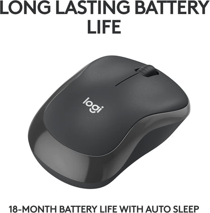 Logitech M185 Wireless Mouse, 2.4GHz with USB Mini Receiver, 12-Month Battery Life, 1000 DPI Optical Tracking, Ambidextrous, Compatible with PC, Mac, Laptop - Black