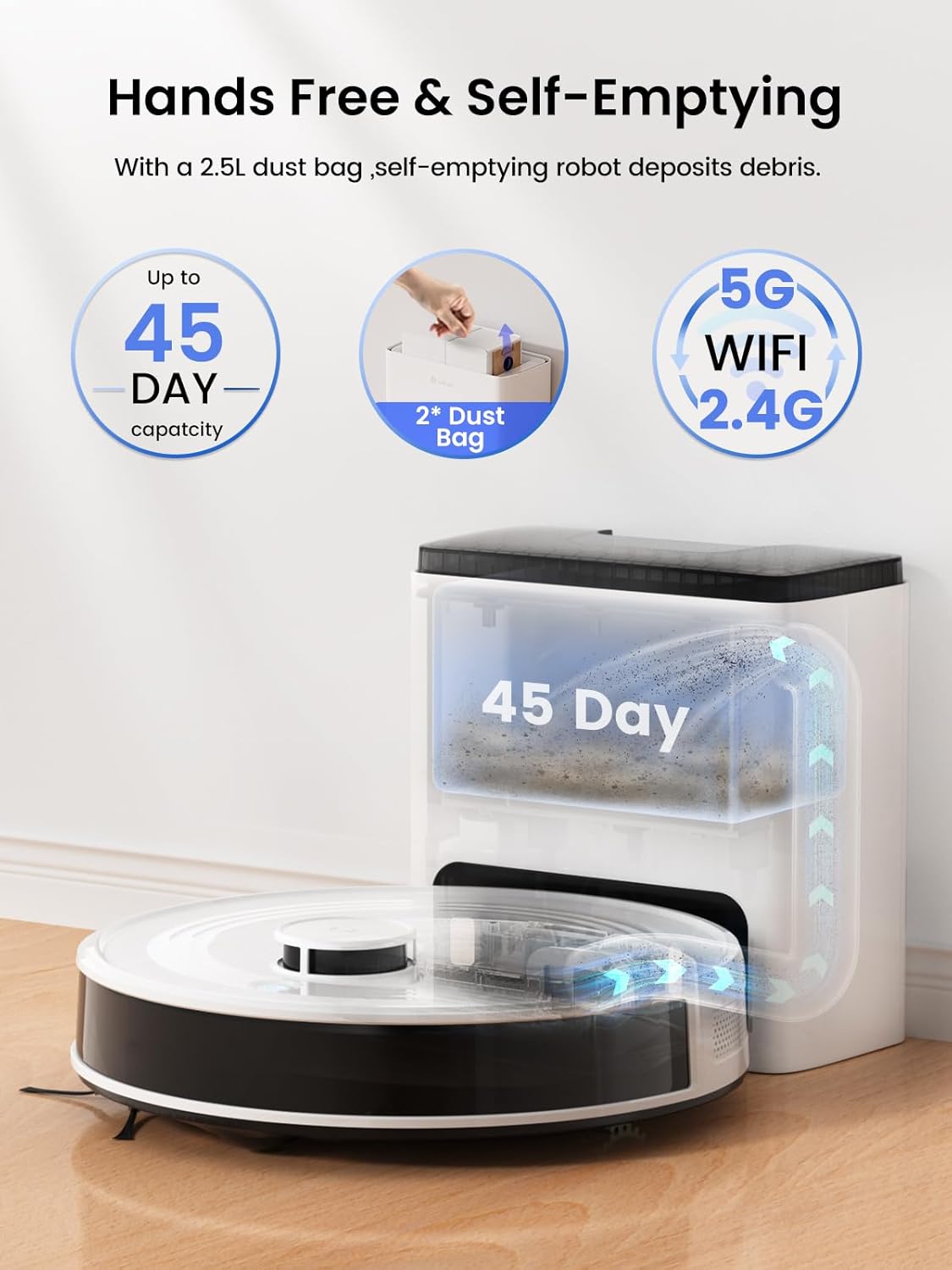 Lefant M2 Plus Robot Vacuum and Mop Combo,190° PSD Obstacle Avoidance,LIDAR Navigation,6000Pa Powerful Suction,40-Day Capacity, Perfect for Pet Hair,140 Min Runtime, WiFi/App/Alexa