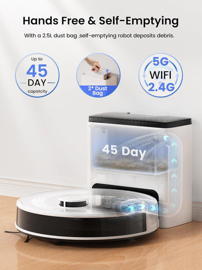 Lefant M2 Plus Robot Vacuum and Mop Combo,190° PSD Obstacle Avoidance,LIDAR Navigation,6000Pa Powerful Suction,40-Day Capacity, Perfect for Pet Hair,140 Min Runtime, WiFi/App/Alexa