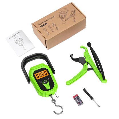 ORIA Digital Fish Scale With Ruler and Gripper, Baggage Weighing Scale, Backlit LCD Display, Portable for Outdoor Fishing (Green)
