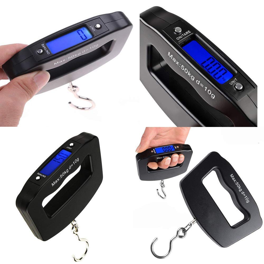 Briskyloom LCD Display Portable Bag Scales Hanging Hook Scale for Fishing Travel 110lb/50kg