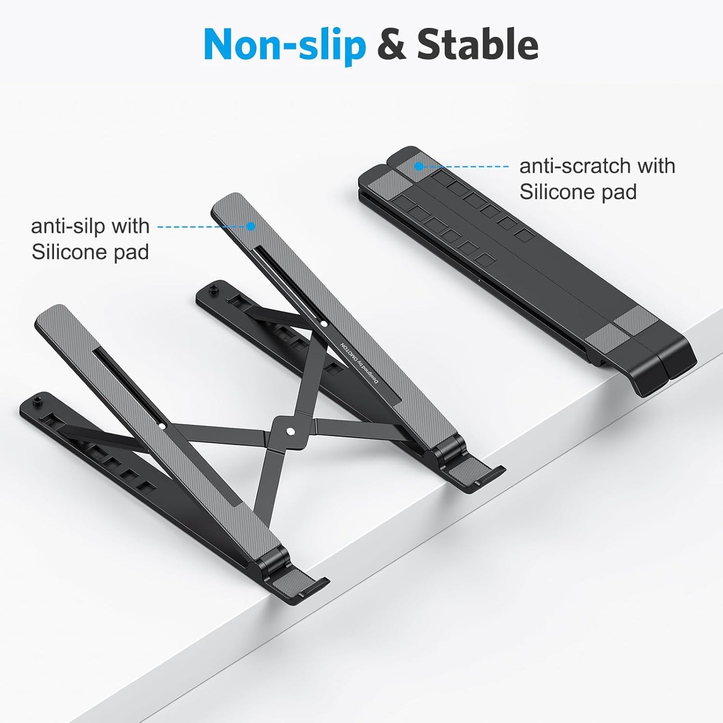 OMOTON Adjustable Laptop Stand | 7-Level Ergonomic Foldable Laptop Riser | Portable Desk Stand for 10–15.6 Inch Laptops & Tablets | Black